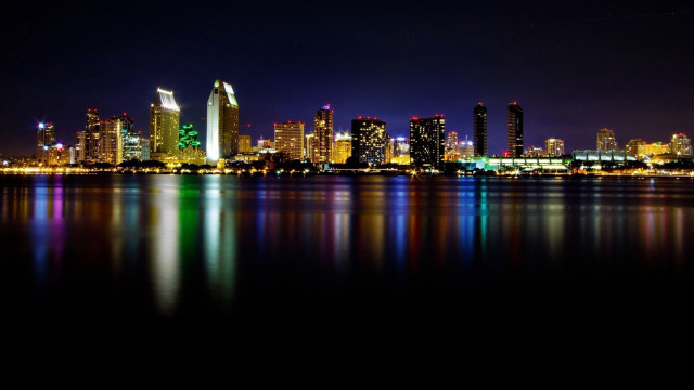 City skyline night reflection water #7 free wallpaper for desktop - medium preview image