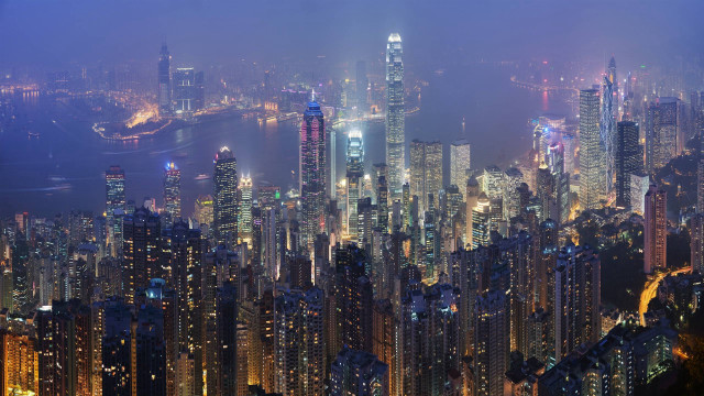 City night lights buildings fog free wallpaper for desktop - medium preview image