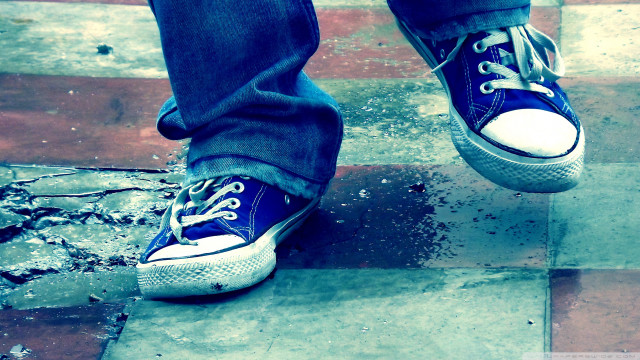 Person blue sneakers sidewalk feet free wallpaper for desktop - medium preview image