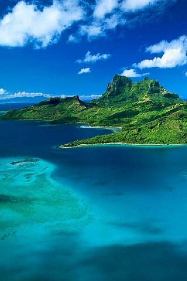 Beautiful island blue lagoon mountain free wallpaper for mobile - medium preview image
