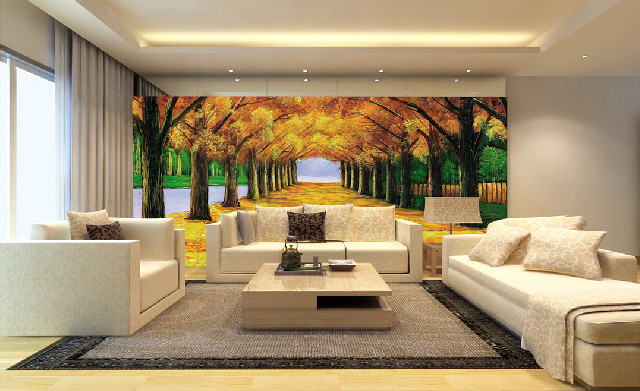 Living room forest painting couch free wallpaper for desktop - medium preview image