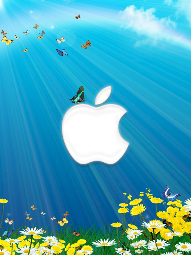 Apple logo daisies butterflies sky free wallpaper for mobile - medium preview image