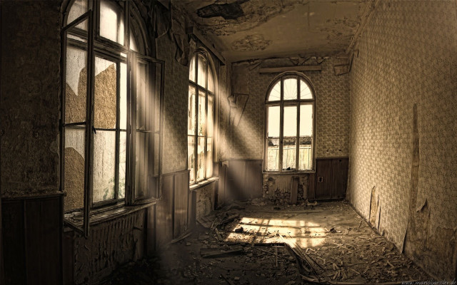 Run down building windows partially free wallpaper for desktop - medium preview image