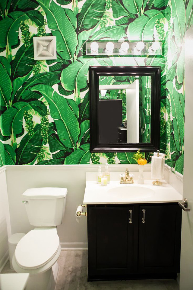 Green bathroom white toilet black free wallpaper for mobile - medium preview image