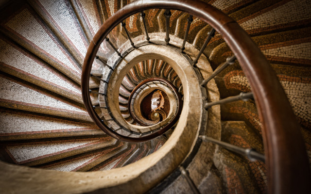Spiral staircase person center brown free wallpaper for desktop - medium preview image