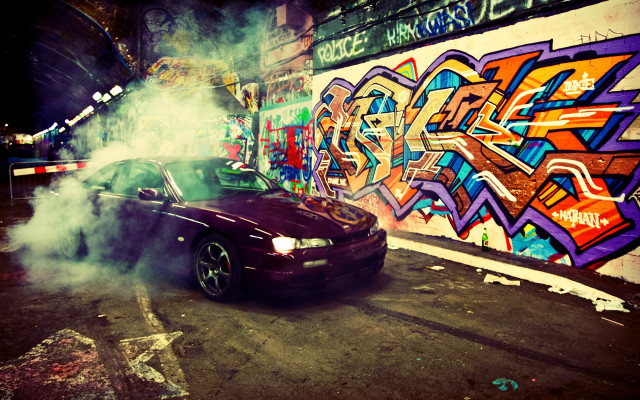 Car smoke graffiti wall parked free wallpaper for desktop - medium preview image
