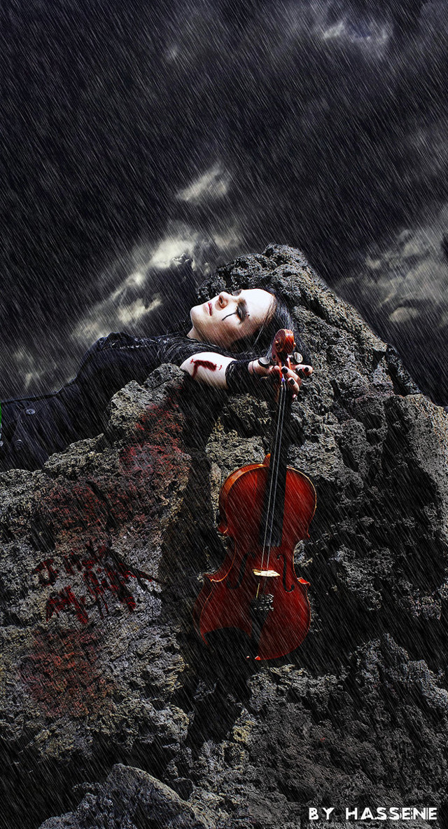 Woman violin rock rain cloudy free wallpaper for mobile - medium preview image