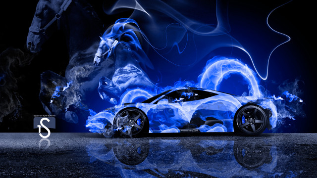 Car blue smoke horse background free wallpaper for desktop - medium preview image