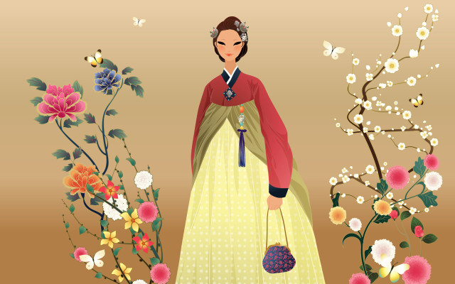 Woman floral butterflies chinese dress free wallpaper for desktop - medium preview image