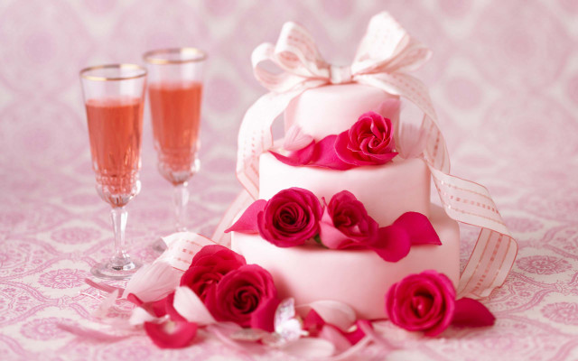 Wedding cake pink roses wine free wallpaper for desktop - medium preview image