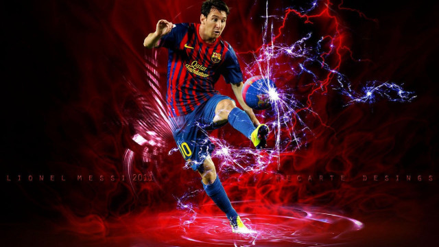 Man kicking soccer lightning red free wallpaper for desktop - medium preview image