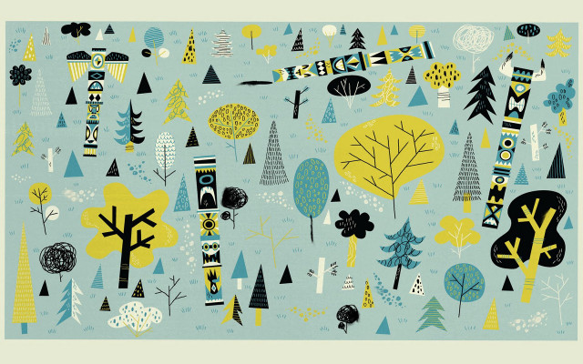 Blue yellow forest trees bushes free wallpaper for desktop - medium preview image