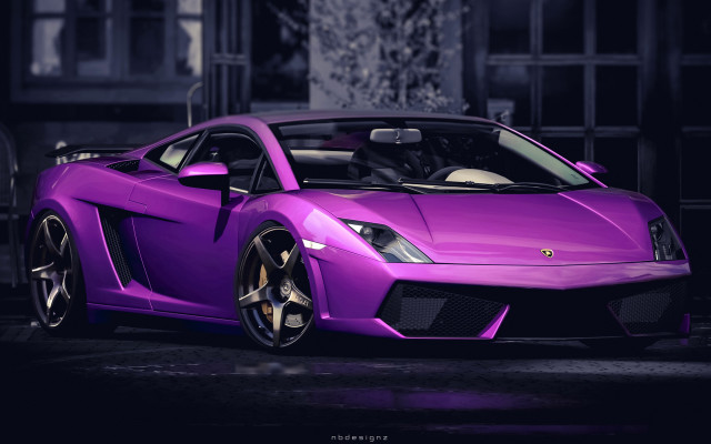 Purple sports car night building #3 free wallpaper for desktop - medium preview image