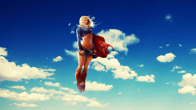 Woman bikini flying red cape free wallpaper for desktop - medium preview image