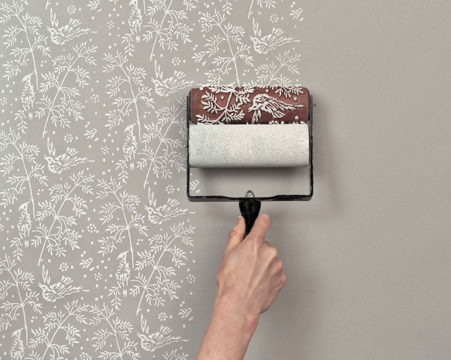 Person painting wall flower pattern free wallpaper for desktop - medium preview image