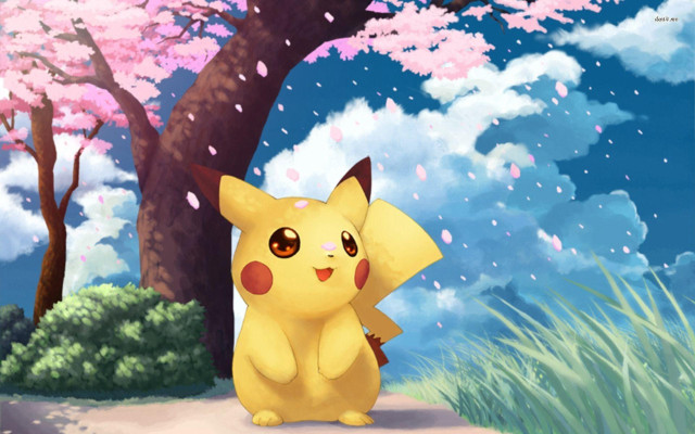 Pikachu tree pink flowers blue #2 free wallpaper for desktop - medium preview image