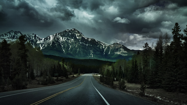 Mountain road cloudy sky forest #2 free wallpaper for desktop - medium preview image