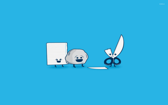 Cartoon character cutting paper scissors free wallpaper for desktop - medium preview image