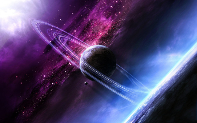 Planet ring purple space stars free wallpaper for desktop - medium preview image