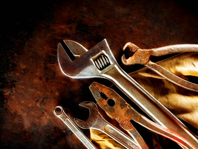 Wrenches pliers table cloth scissors free wallpaper for desktop - medium preview image