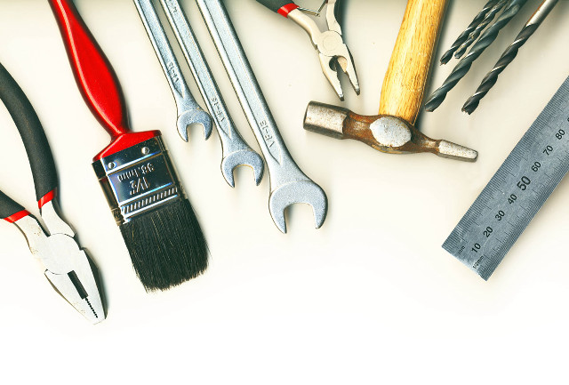 Tools arranged white surface ruler free wallpaper for desktop - medium preview image