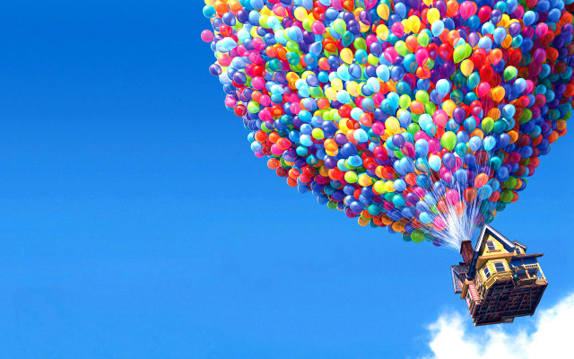 Floating house balloons in the free wallpaper for desktop - medium preview image