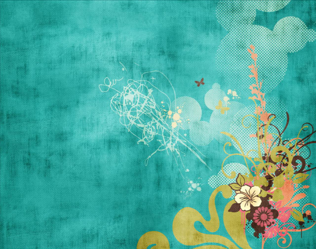 Blue background flower butterfly design free wallpaper for desktop - medium preview image