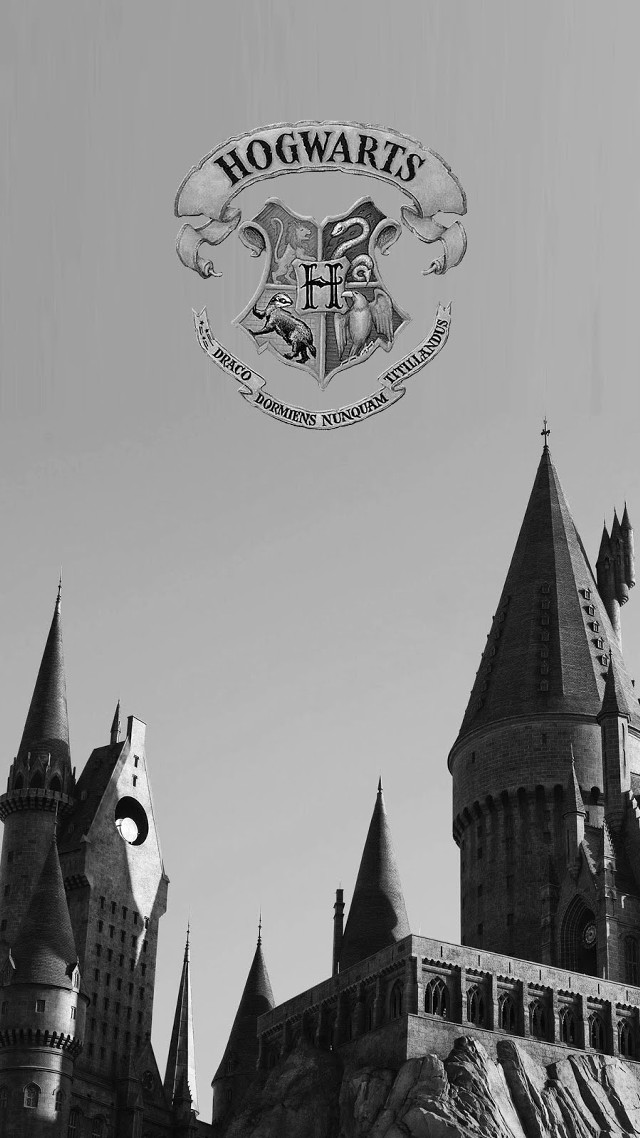 Hogwarts castle black white photo free wallpaper for mobile - medium preview image