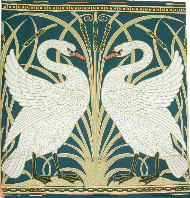 Swans blue background gold border free wallpaper for tablet - medium preview image