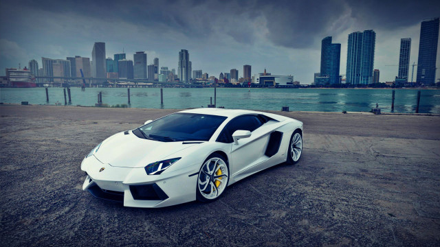 White sports car city skyline #8 free wallpaper for desktop - medium preview image