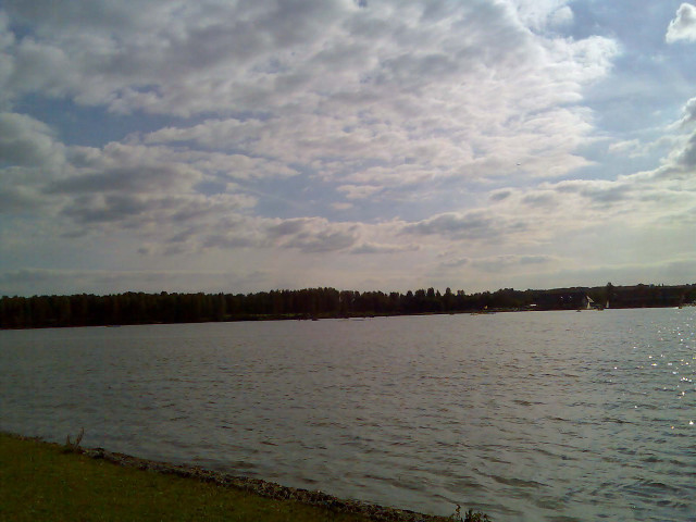Lake boats clouds grassy shore free wallpaper for desktop - medium preview image