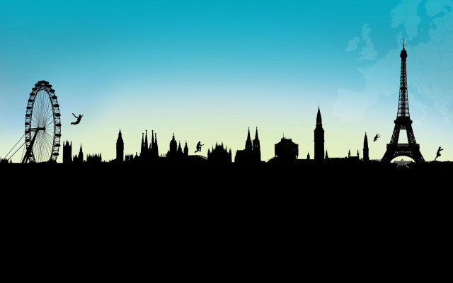 City silhouette ferris wheel blue free wallpaper for desktop - medium preview image