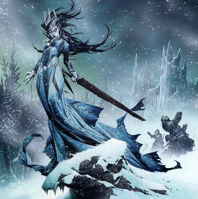Woman blue dress sword snowy free wallpaper for tablet - medium preview image