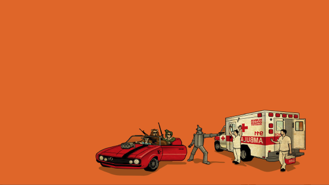 Red car red ambulance man free wallpaper for desktop - medium preview image