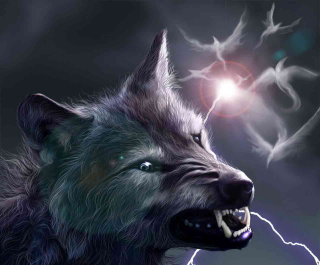Wolf lightning bolt gothic digital free wallpaper for desktop - medium preview image