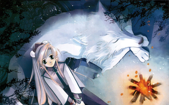 Girl long hair wolf head free wallpaper for desktop - medium preview image