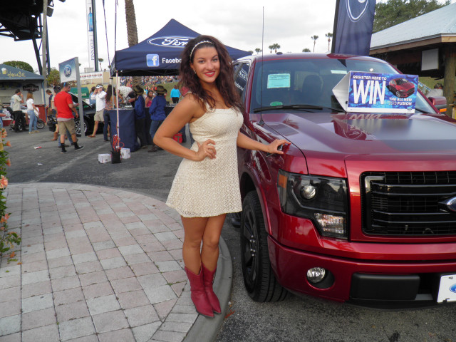 Woman red truck car show free wallpaper for desktop - medium preview image