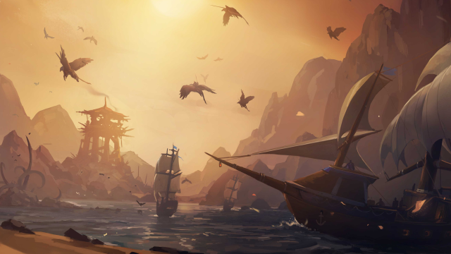 Pirate ship ocean birds flying free wallpaper for desktop - medium preview image