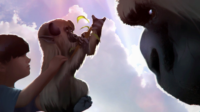 Boy holding dog kite air free wallpaper for desktop - medium preview image