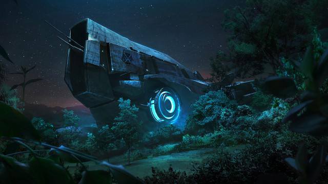 Futuristic vehicle glowing circle forest free wallpaper for desktop - medium preview image