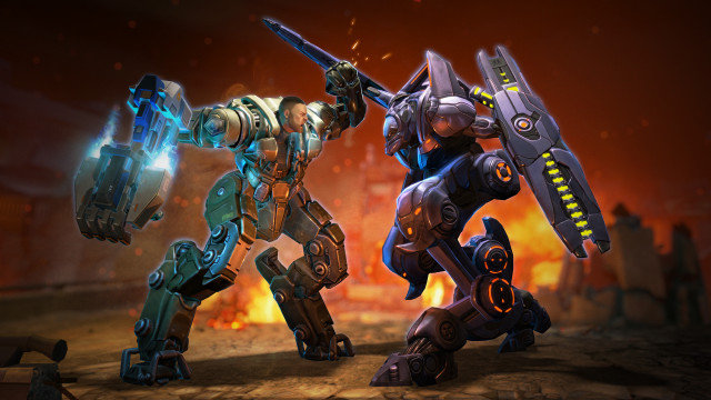 Robots fighting game flames city free wallpaper for desktop - medium preview image