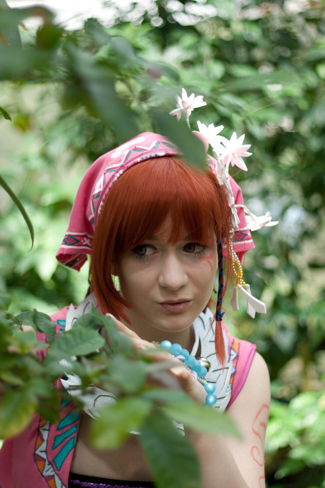 Woman red hair pink dress free wallpaper for mobile - medium preview image