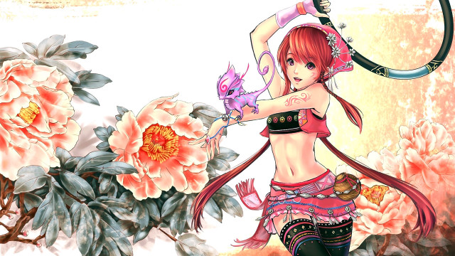 Woman sword flower cat hand free wallpaper for desktop - medium preview image