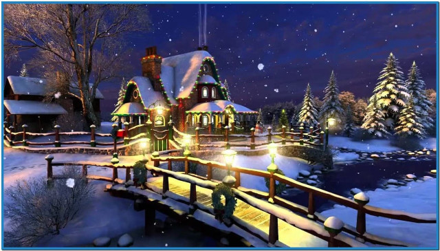 Christmas scene bridge house snow free wallpaper for desktop - medium preview image
