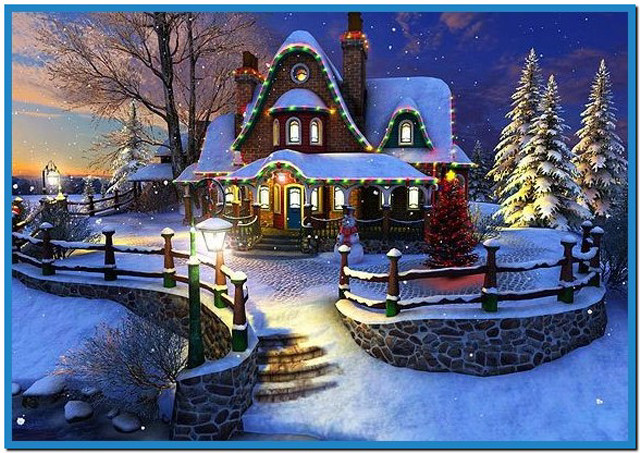 Christmas house lit tree pathway free wallpaper for desktop - medium preview image