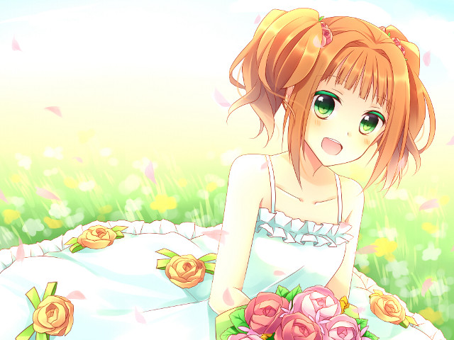 Girl dress bed flowers eyes free wallpaper for desktop - medium preview image