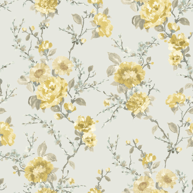 Yellow gray floral leaves flowers free wallpaper for tablet - medium preview image