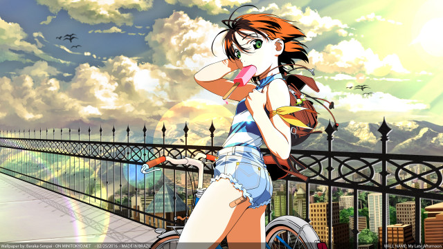 Woman riding bike bridge sky free wallpaper for desktop - medium preview image