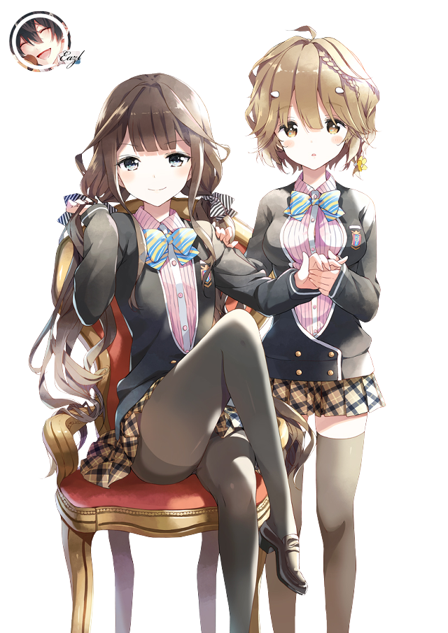 Anime girls sitting chair crossed free wallpaper for mobile - medium preview image