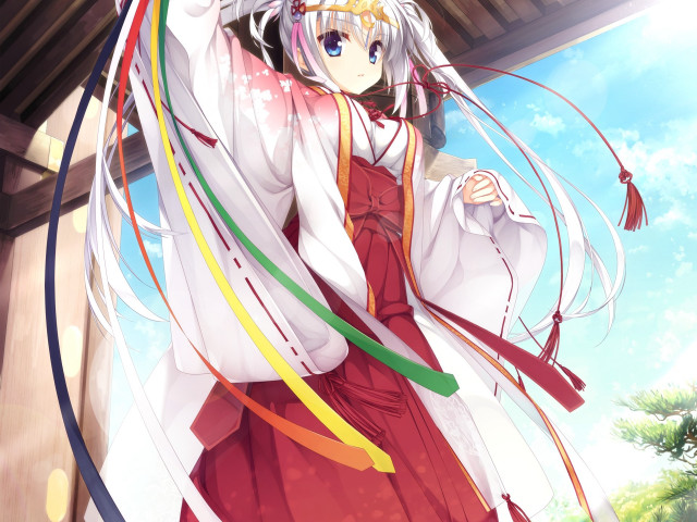 Woman red dress white hair free wallpaper for desktop - medium preview image